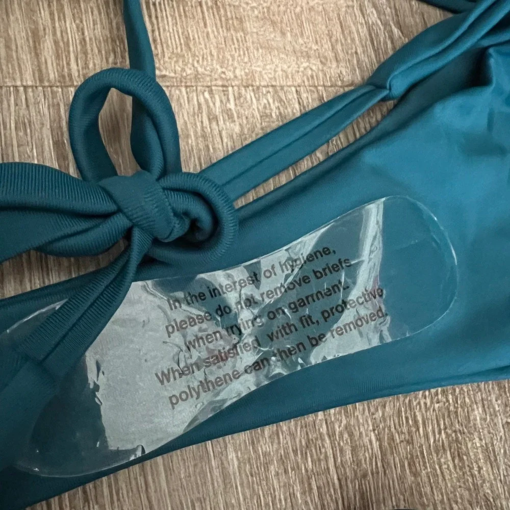 Quince Italian Adjustable Side Tie Bikini Bottom Large Teal Blue Swim Vacation